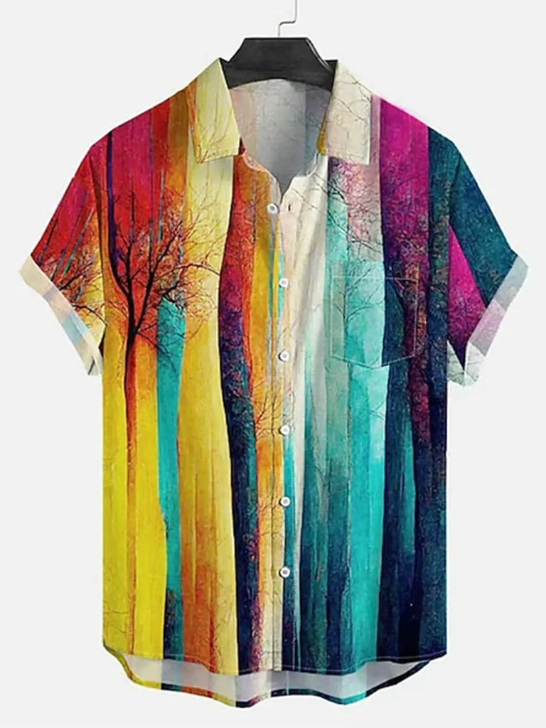 Colorful Striped Bowling Men's Lapel Short Sleeve ShirtMens short sleeve shirts Big and tall Mens shirts Short sleeve shirts for men Mens 4xl shirts Casual short sleeve shirts