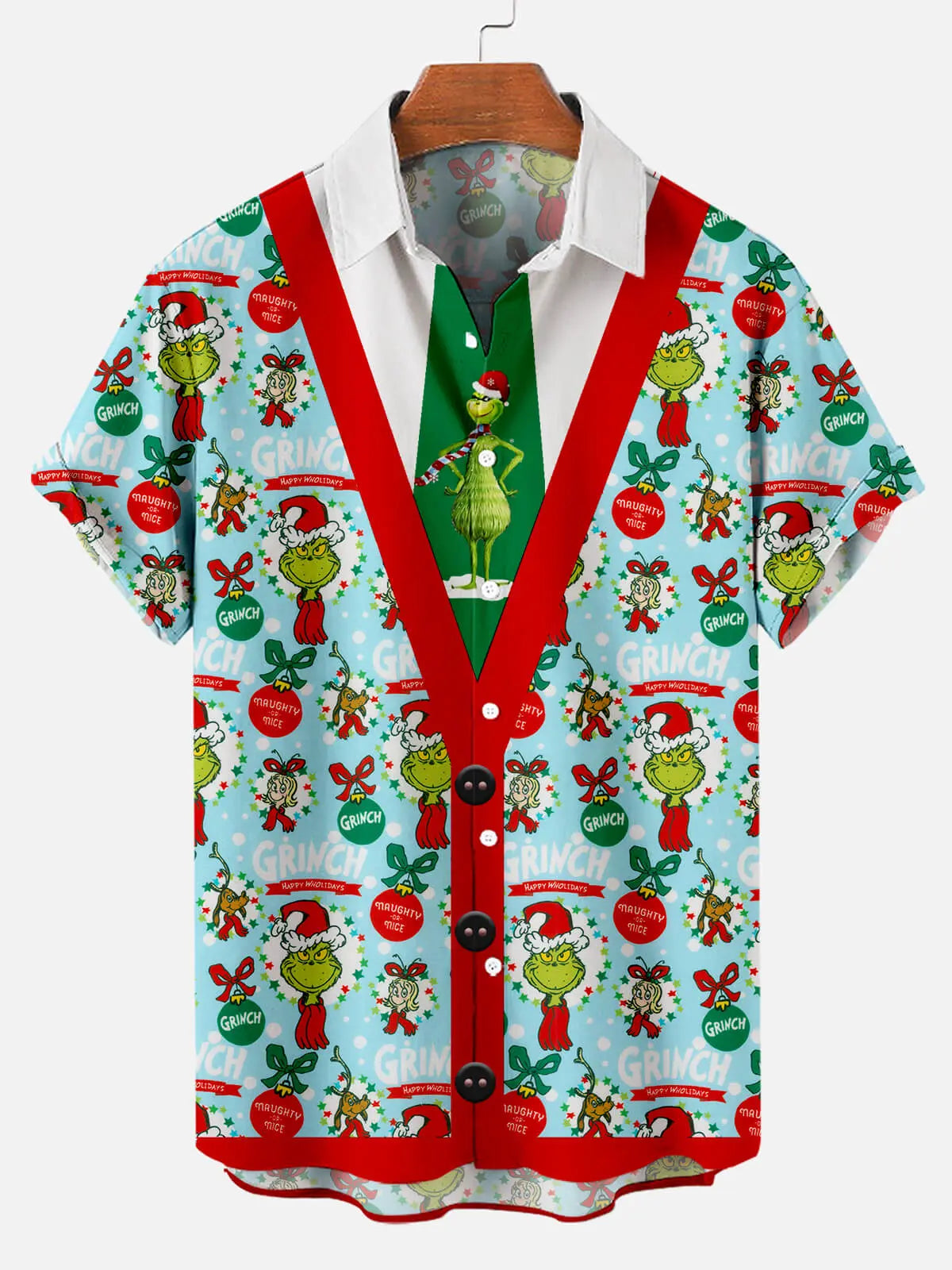Christmas Grinch Men's Short Sleeve Casual Shirt Blue / MMens short sleeve shirts Big and tall Mens shirts Short sleeve shirts for men Mens 4xl shirts Casual short sleeve shirts