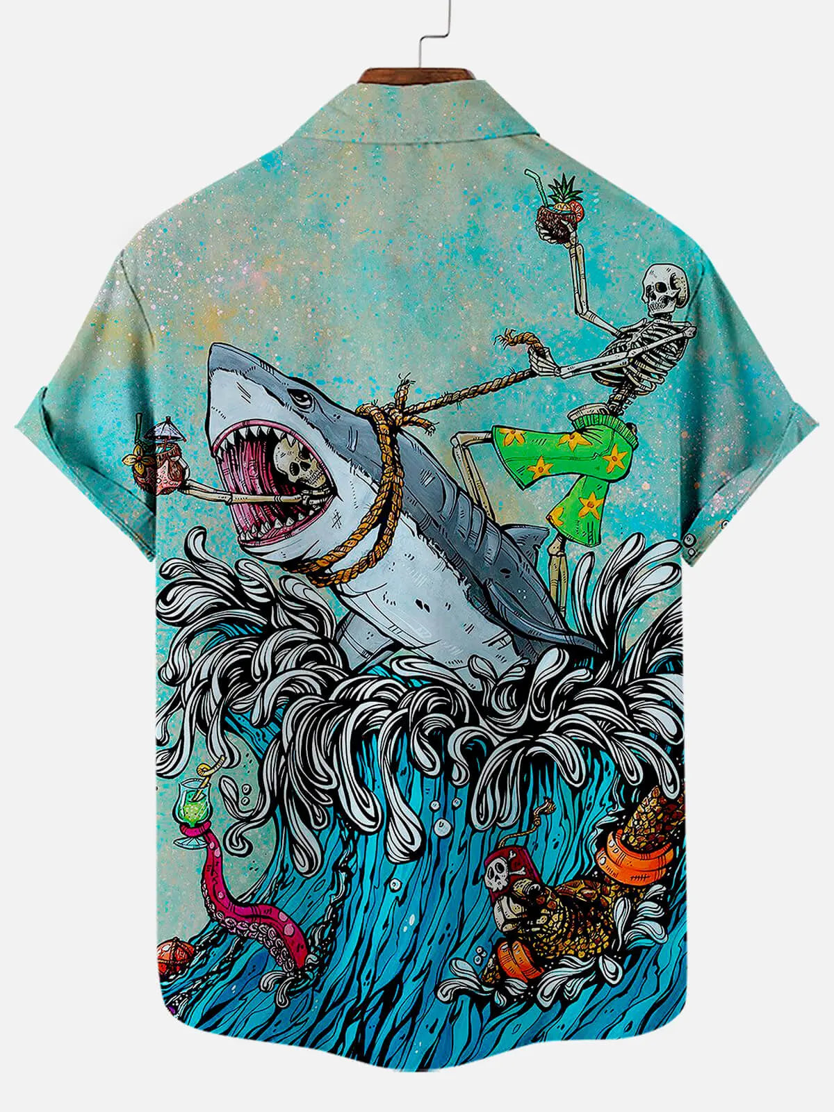 Hawaiian Skull Beach Pattern Men's Short Sleeve TopsMens short sleeve shirts Big and tall Mens shirts Short sleeve shirts for men Mens 4xl shirts Casual short sleeve shirts