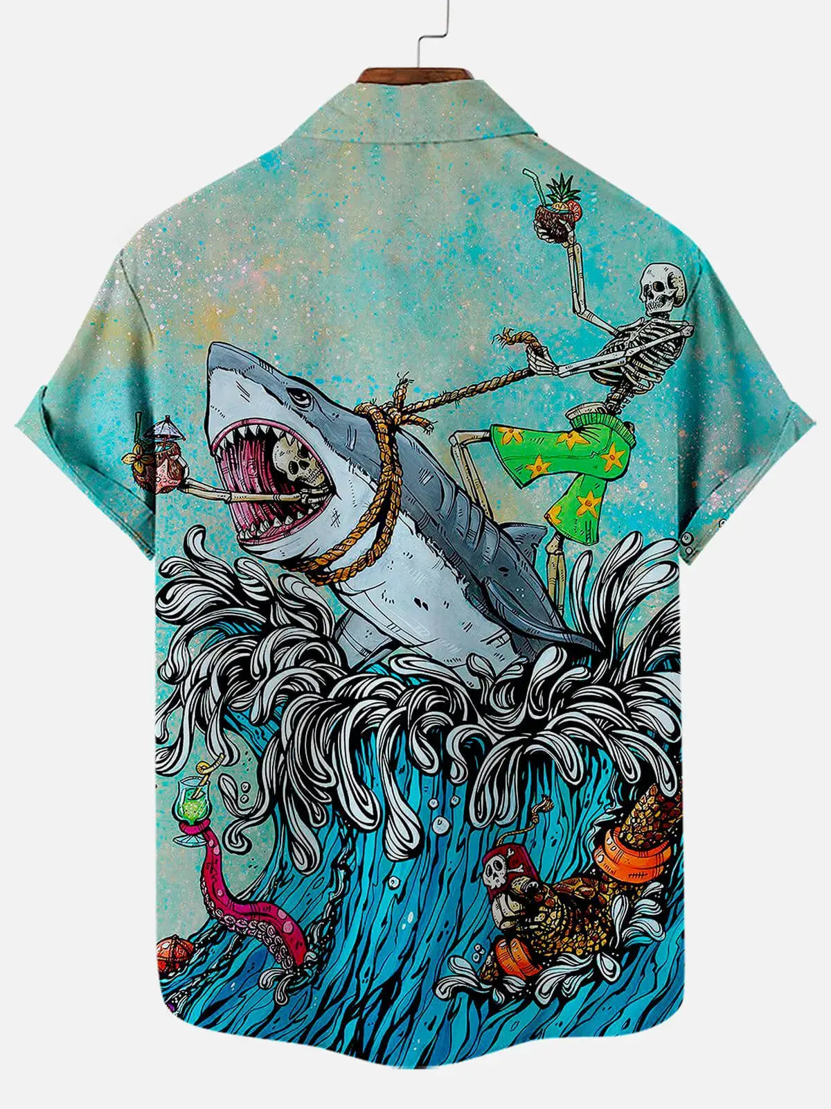 Hawaiian Skull Beach Pattern Men's Short Sleeve TopsMens short sleeve shirts Big and tall Mens shirts Short sleeve shirts for men Mens 4xl shirts Casual short sleeve shirts