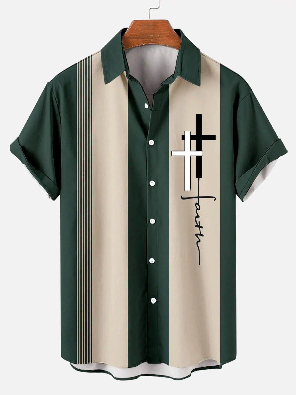 Hawaiian Casual Striped Print Men's Lapel Short-sleeved Shirt Green / MMens short sleeve shirts Big and tall Mens shirts Short sleeve shirts for men Mens 4xl shirts Casual short sleeve shirts