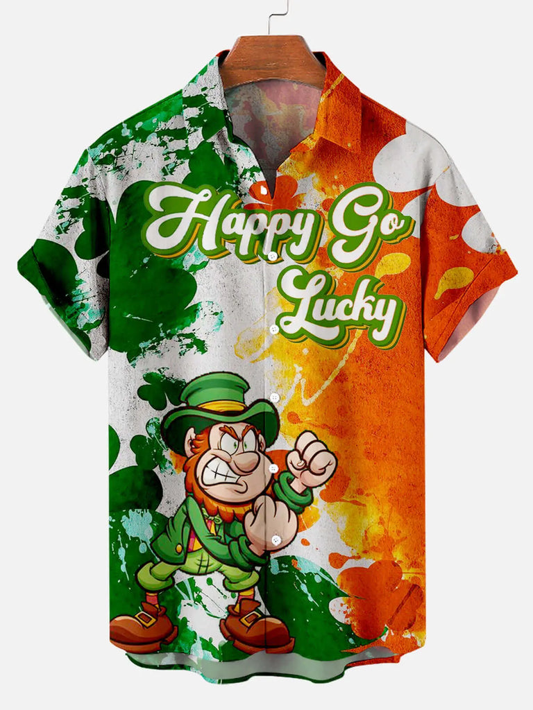 Happy Go Lucky Men's Short Sleeve Shirt Orange / MMens short sleeve shirts Big and tall Mens shirts Short sleeve shirts for men Mens 4xl shirts Casual short sleeve shirts