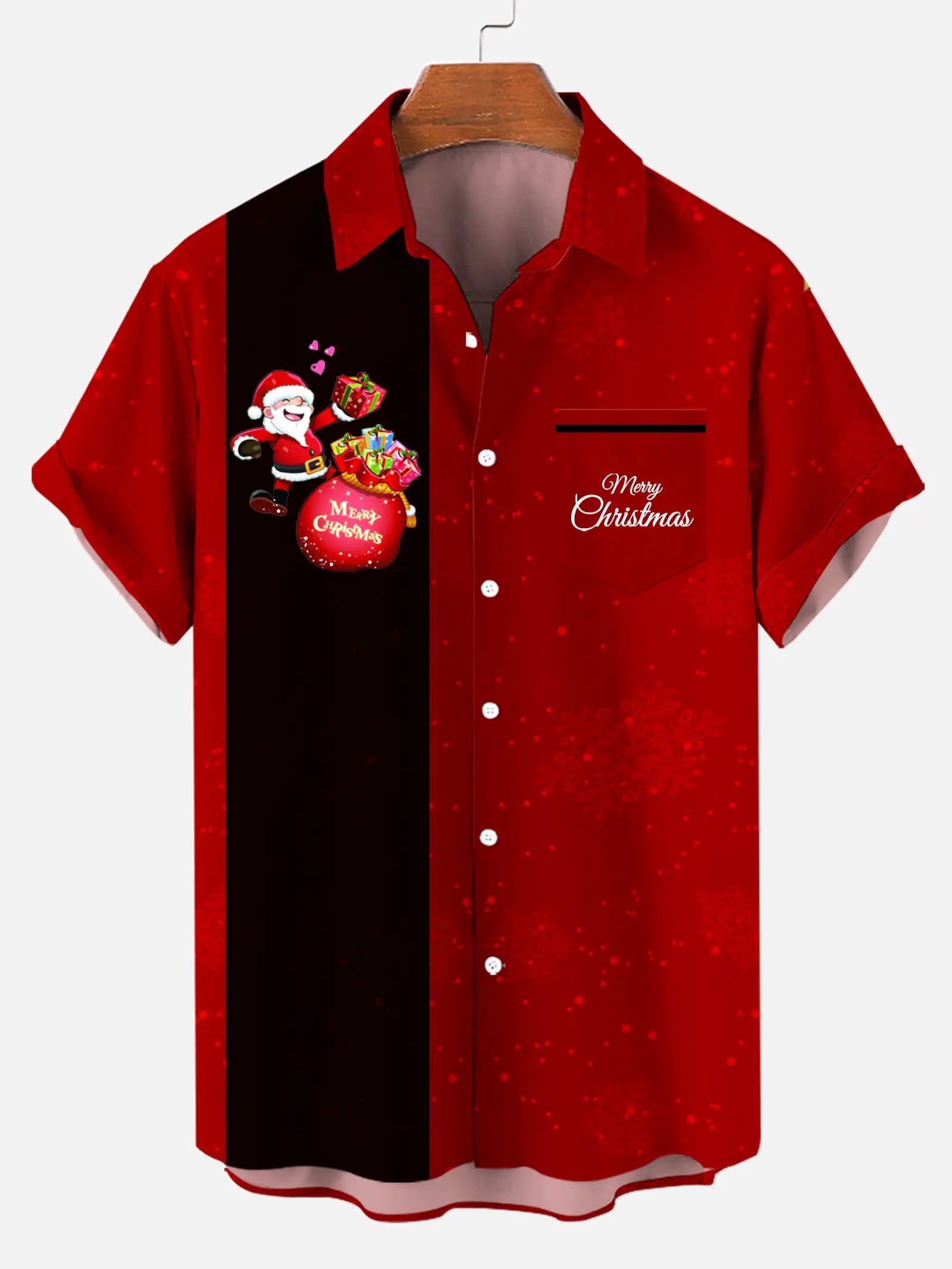 Merry Christmas Santa Men's Short Sleeve Shirt Red / MMens short sleeve shirts Big and tall Mens shirts Short sleeve shirts for men Mens 4xl shirts Casual short sleeve shirts