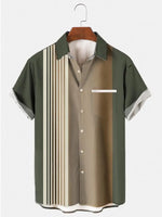 Army Green Color-Block Vintage Series Shirts & Tops Army Green / MMens short sleeve shirts Big and tall Mens shirts Short sleeve shirts for men Mens 4xl shirts Casual short sleeve shirts
