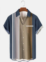 Army Green Color-Block Vintage Series Shirts & Tops Blue / MMens short sleeve shirts Big and tall Mens shirts Short sleeve shirts for men Mens 4xl shirts Casual short sleeve shirts