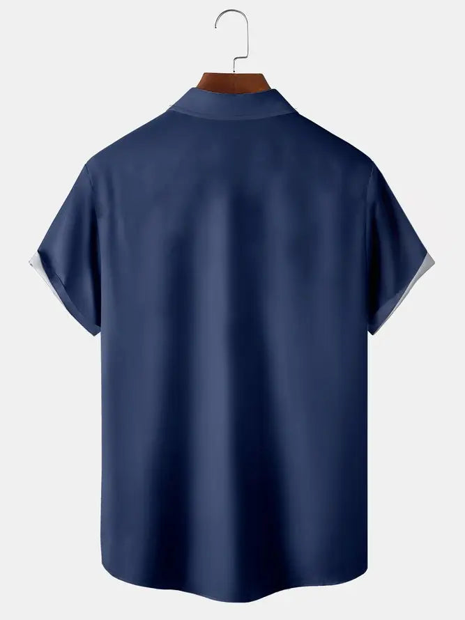 Casual Art Collection Geometric Stripes Color Block Pattern Lapel Short Sleeve Shirt Print TopMens short sleeve shirts Big and tall Mens shirts Short sleeve shirts for men Mens 4xl shirts Casual short sleeve shirts