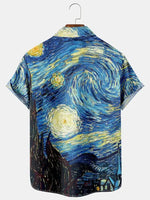 Mens Retro Van Gogh The Starry Night Lapel Loose Short Sleeve Funky Hawaiian ShirtsMens short sleeve shirts Big and tall Mens shirts Short sleeve shirts for men Mens 4xl shirts Casual short sleeve shirts
