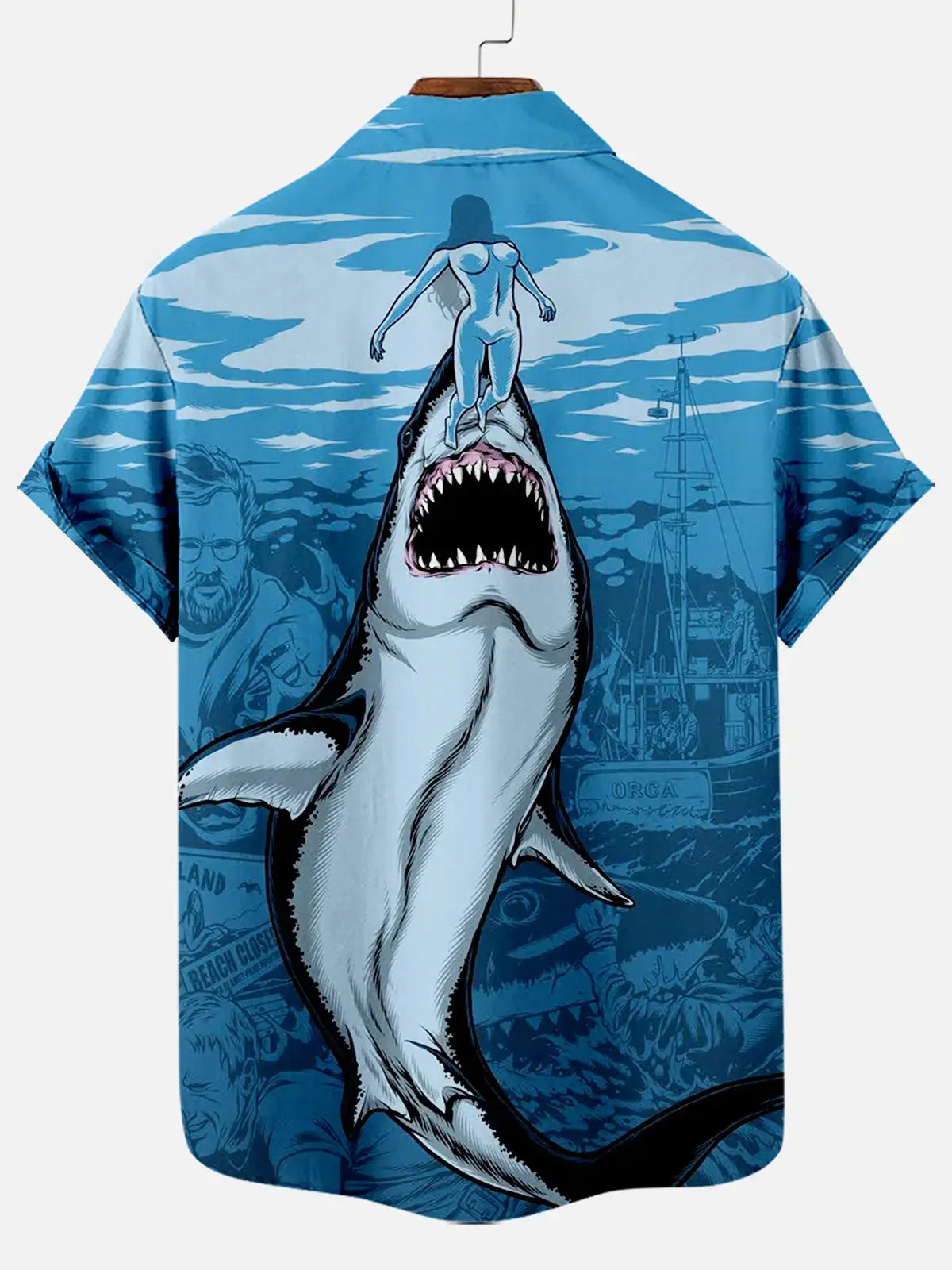 Hawaiian Great White Shark Pattern Men's Short Sleeve TopMens short sleeve shirts Big and tall Mens shirts Short sleeve shirts for men Mens 4xl shirts Casual short sleeve shirts