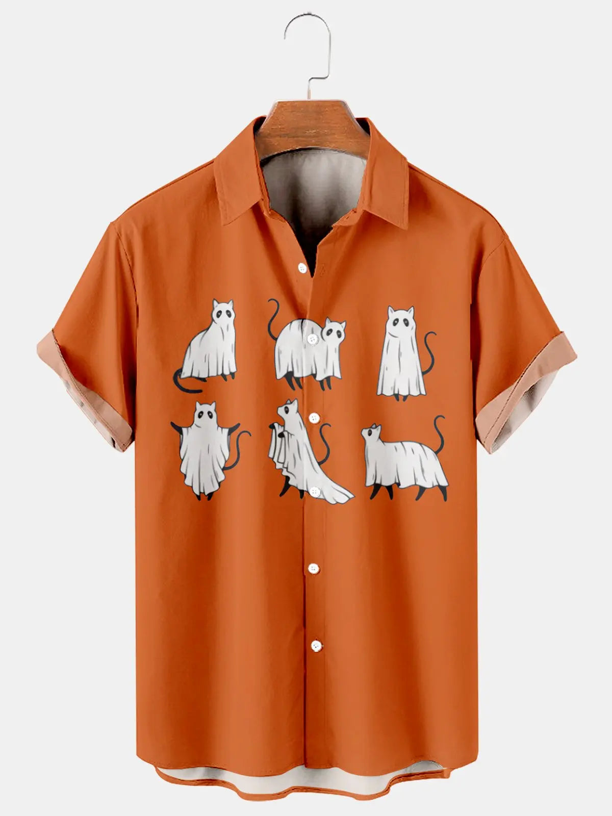 Halloween Ghost Owl Men's Short-Sleeved Shirt Orange / MMens short sleeve shirts Big and tall Mens shirts Short sleeve shirts for men Mens 4xl shirts Casual short sleeve shirts