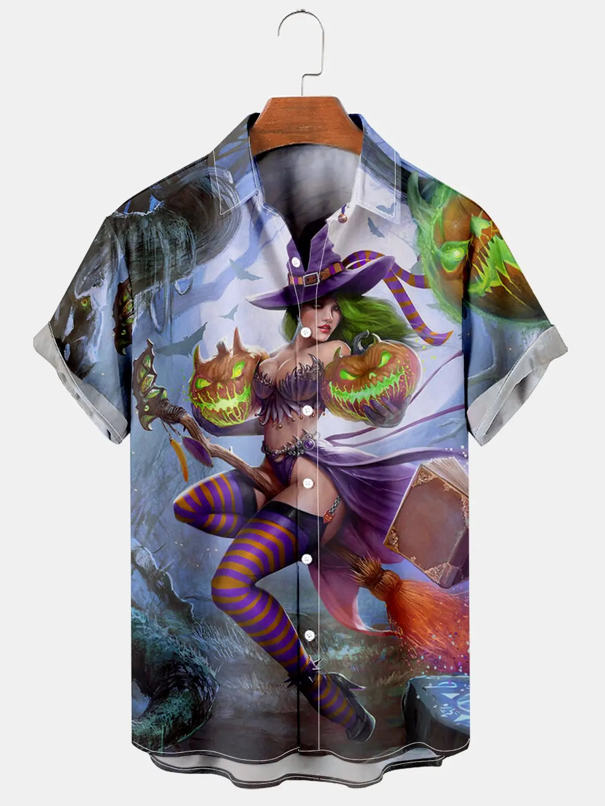 Halloween Evil Witch Men's Plus Size Short-Sleeved Shirt Purple / MMens short sleeve shirts Big and tall Mens shirts Short sleeve shirts for men Mens 4xl shirts Casual short sleeve shirts