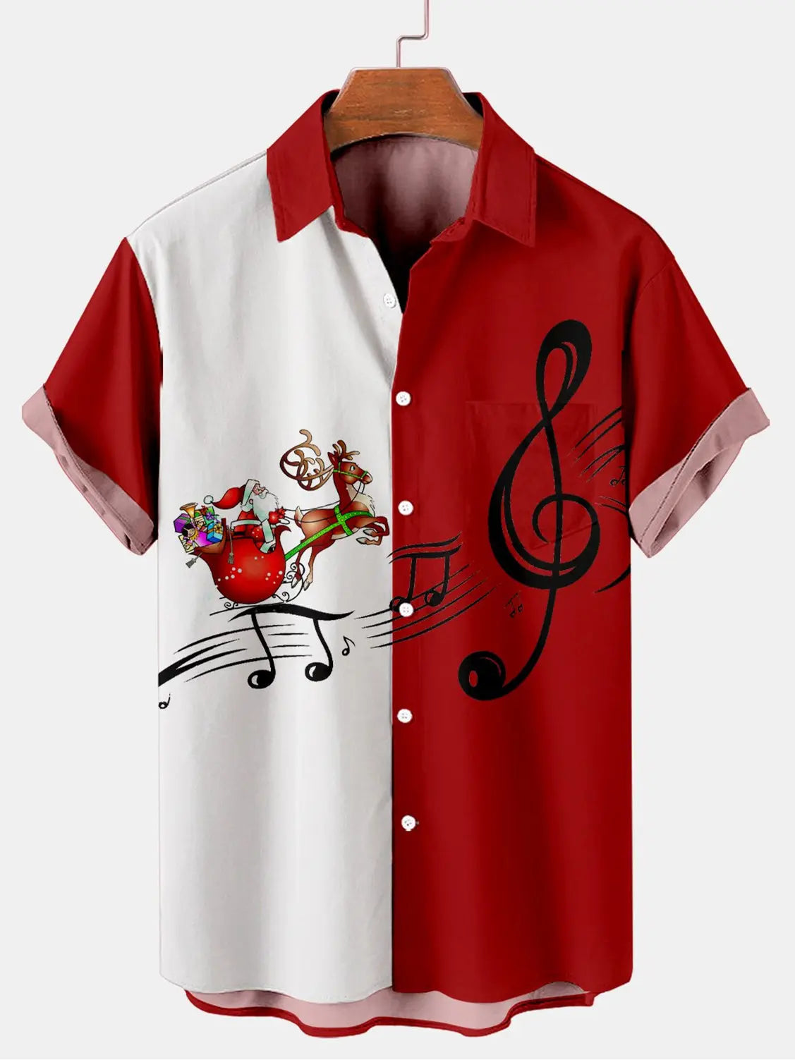 Happy Christmas Music Men's Short Sleeve Shirt Red / MMens short sleeve shirts Big and tall Mens shirts Short sleeve shirts for men Mens 4xl shirts Casual short sleeve shirts
