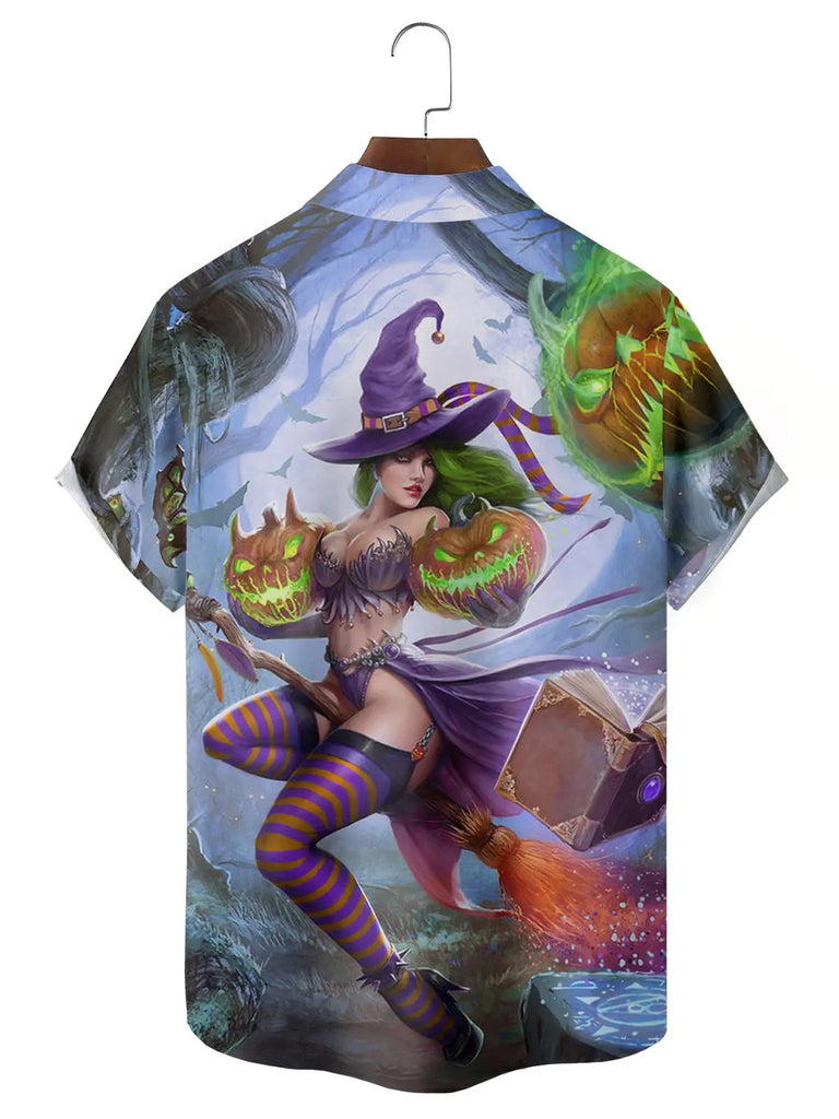 Halloween Evil Witch Men's Plus Size Short-Sleeved ShirtMens short sleeve shirts Big and tall Mens shirts Short sleeve shirts for men Mens 4xl shirts Casual short sleeve shirts